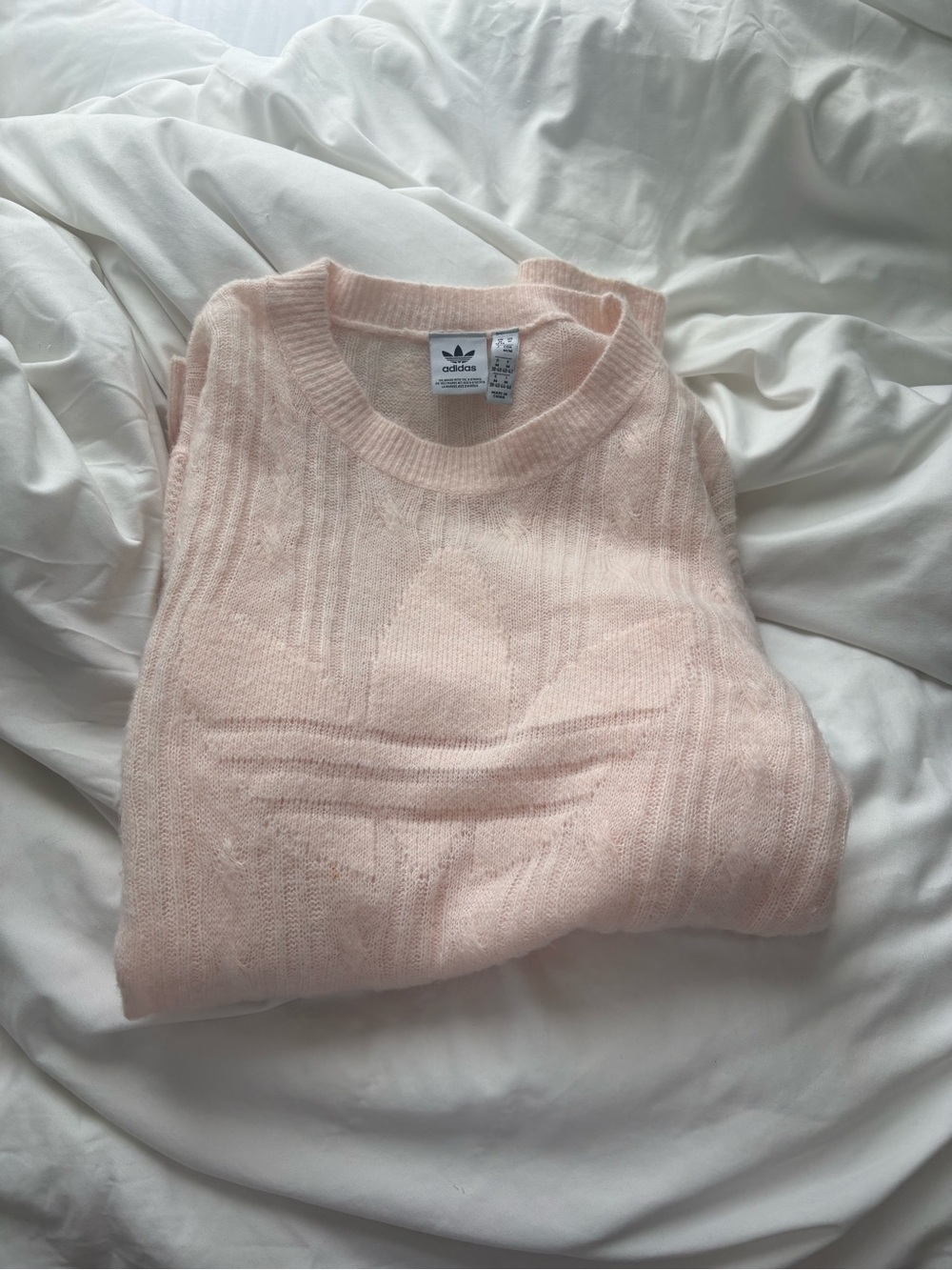 adidas Pale Pink Cable Knit Crewneck Sweater